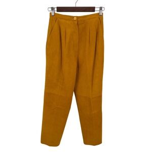 Y2K Semplice Womens 6 Pants Mustard Yellow 100% Lamb Suede Pleated Vintage READ
